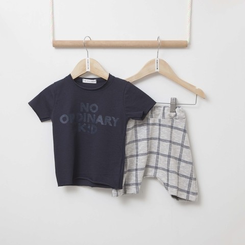PHILOS SET W/ORDINARY T-SHIRT & CHECK KNITTED SLOUCHY SHORTS BABY