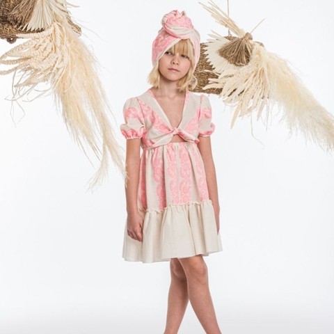 Παιδικό Υφαντό Φόρεμα εκρου ροζ